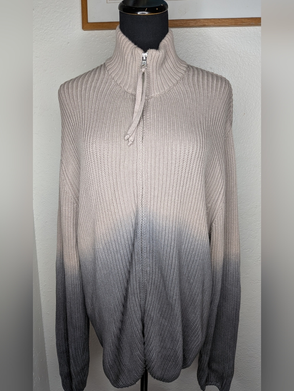Zara Men's Beige To Blue Ombre Full Zip Ribbed Oversized Cardigan Sweater Sz S